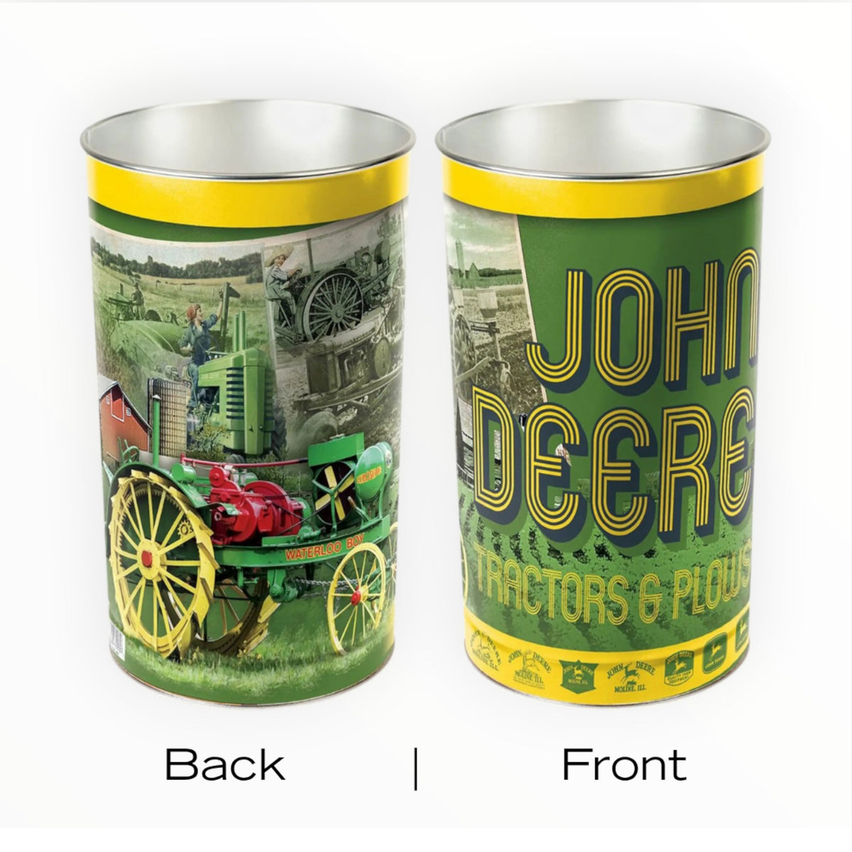John Deere Vintage “Tractors & Plows” Tapered Metal Wastebasket