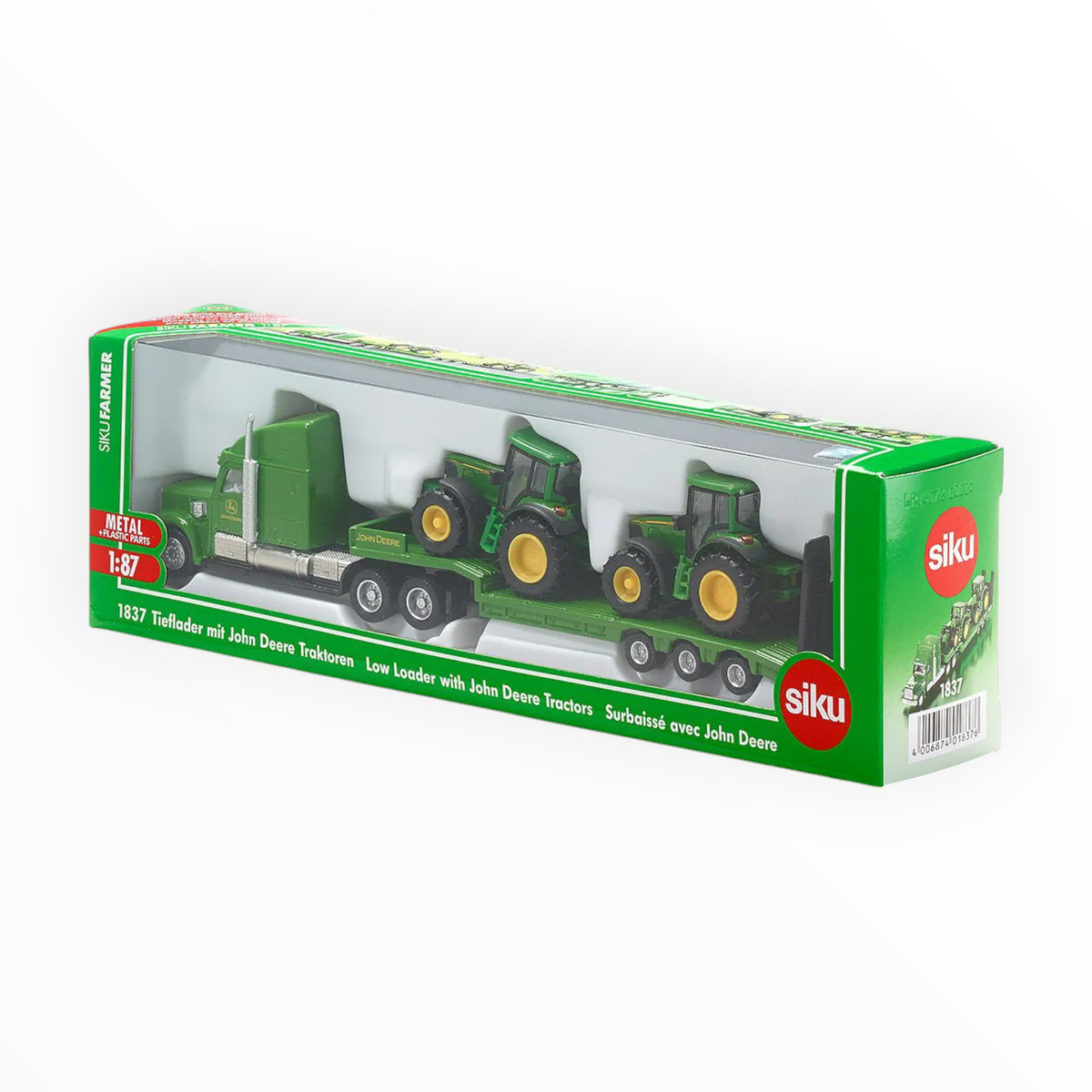 John Deere Low Loader with Two Tractors – Miniature Transport Set