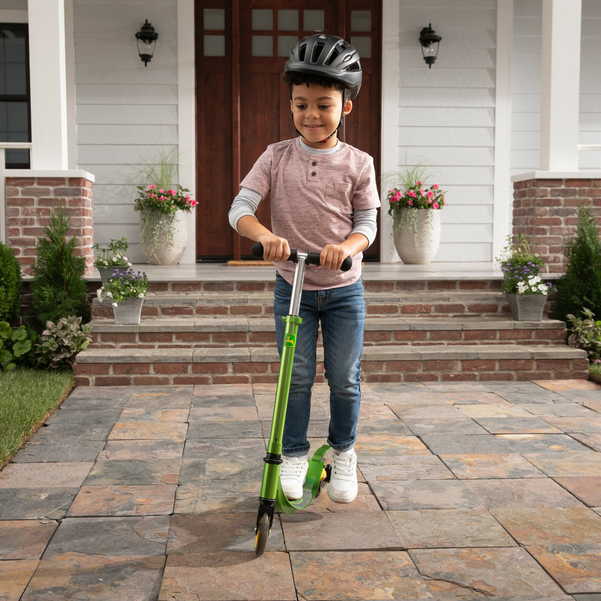 John Deere Adjustable Kick/Push Scooter Ride-On with Light-Up Wheels (Kids 5+)