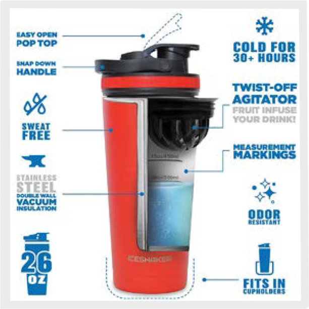 STAINLESS STEEL INSULATED ICE SHAKER, LASER ENGRAVED