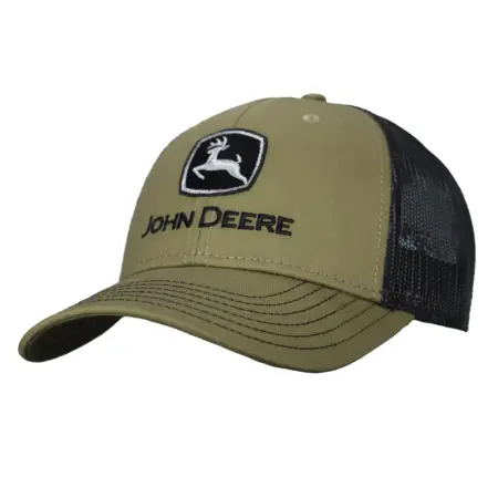 KHAKI CAP BLACK MESH BLACK LOGO John Deere Caps and Hats